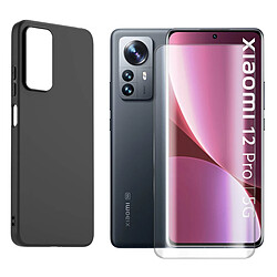 Visiodirect Coque Xiaomi 12 Pro 5G - Noir Coque silicone souple + verre trempé - Protection chocs et égratinures - Facile à installer