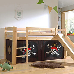 Mes Lit surélevé avec toboggan naturel décor pirates - PINO