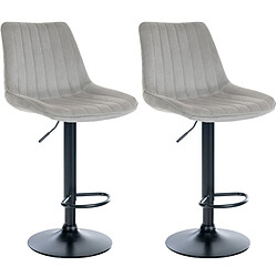 Decoshop26 Lot de 2 tabourets de bar réglable en hauteur pivotant à 360° assise en velours gris couture verticale pied métal noir 10_0004429