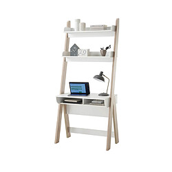 Acheter Pegane Bureau coloris blanc / chêne - Longueur 85 x hauteur 71-181 x profondeur 48 cm