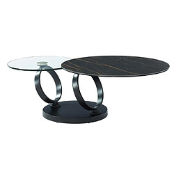 Acheter Vente-Unique Table basse avec plateaux pivotants - Céramique, verre trempé et métal - Effet marbre noir - JOLINE de Maison Céphy