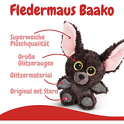 Avis NICI- Doudou-Peluche GLUBSCHIS Chauve-Souris Baako 15cm, avec des Grands Yeux Scintillants, 45552