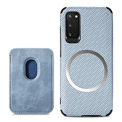 Coque en TPU + PU texture en fibre de carbone avec porte-carte bleu pour votre Samsung Galaxy S20 4G/5G