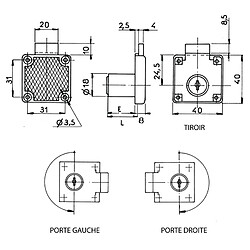 Serrure de meuble 4500-01 encoisonnée 1/2 pour tirroir - RONIS - 35150