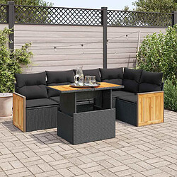 vidaXL Salon de jardin 6 pcs avec coussins noir résine tressée acacia