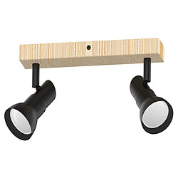 Lumière Spot de Plafond Twin, Noir Mat, Bois, 2x GU10