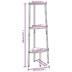 vidaXL Étagère d'angle 3 niveaux Marron foncé et noir 45,5x31,5x120 cm pas cher