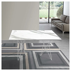 Inside 75 Table console extensible ouverture en livre HERMES pieds métal plateau marbre blanc largeur 140cm