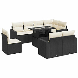 vidaXL Salon de jardin 9 pcs avec coussins noir résine tressée