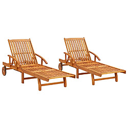 Helloshop26 Lot de 2 transats chaise longue bain de soleil lit de jardin terrasse meuble d'extérieur bois d'acacia solide 02_0012140