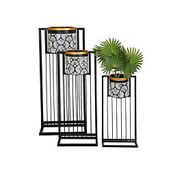 Set de pots de fleurs Romimex Blanc Noir Métal Avec support (3 Pièces)