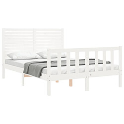 Acheter Maison Chic Lit adulte - Cadre Structure de lit avec tête de lit Contemporain blanc petit double bois massif -MN68115