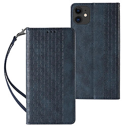 Ozzzo etui sangle aimantee pour iphone 12 pochette portefeuille + mini laniere pendentif bleu