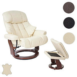 Mendler MCA fauteuil relax Calgary XXL, fauteuil de télévision avec tabouret, cuir, charge 180kg ~ crème, aspect noix