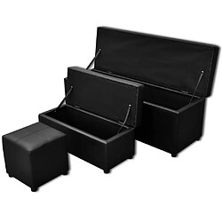 vidaXL Set de banc de rangement en simili cuir Noir