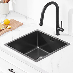 Auralum MAX Évier Encastré 44x44x20CMcm Évier de Cuisine 1 Bac en Acier Inoxydable, Noir+Robinet Cuisine,Orientable 360°,Eau Chaude/Froide,Noir