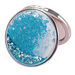 miroir de maquillage double face compact et portatif, miroir grossissant pliant bleu-rond