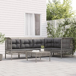 vidaXL Salon de jardin 6 pcs avec coussins Gris Résine tressée