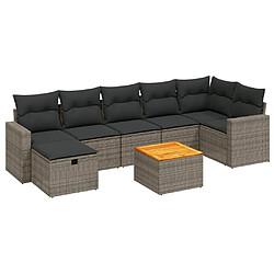 vidaXL Salon de jardin 8 pcs avec coussins gris résine tressée