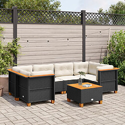 vidaXL Salon de jardin 7 pcs avec coussins noir résine tressée