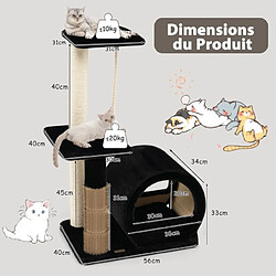 Helloshop26 92cm arbre à chat 3 niveaux avec poteaux en sisal et poteau eva tour à chat en peluche avec condo et corde suspendue noir 20_0001556