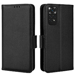 Etui en PU texture litchi, fermeture aimantée, antichoc avec support noir pour votre Xiaomi Redmi Note 11 4G (Qualcomm)/Redmi Note 11S 4G