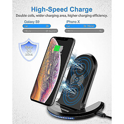 Chrono Chargeur sans fil, chargeur sans fil certifié Qi, chargeur rapide avec support pliable 10 W pour tous les appareils compatibles Qi,(noir)