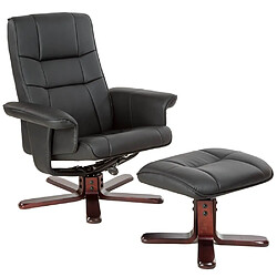 Helloshop26 Fauteuil de relaxation lounge détente TV avec tabouret noir pied marron 08_0000484