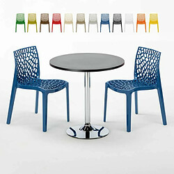 Grand Soleil Table Ronde Noir et 2 Chaises Colorées P