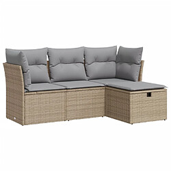 vidaXL Salon de jardin avec coussins 4 pcs beige résine tressée