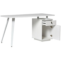 Acheter Pegane Bureau en MDF laqué blanc mat avec pieds en métal, table de travail - Longueur 140 x Profondeur 60 x Hauteur 76 cm