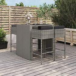 Maison Chic Ensemble de bar de jardin 5 pcs et coussins,Table + chaises + coussins d'extérieur gris poly rotin -GKD350005