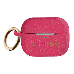 Guess Maroquinerie Guess Coque Silicone pour AirPods Pro Aspect Pailleté avec Bague Mousqueton Fuchsia