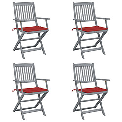 vidaXL Chaises pliables d'extérieur lot de 4 et coussins Bois d'acacia