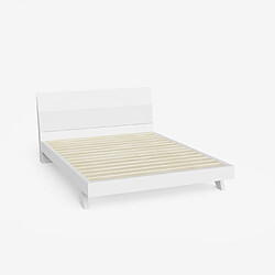 Acheter Llb Lit double design moderne en bois tête de lit 160x200cm avec sommier et lattes Landeck King, Couleur: Blanc