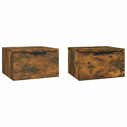 Maison Chic Lot de 2 Tables de Chevet murales - Tables de Nuit Chêne fumé 34x30x20 cm