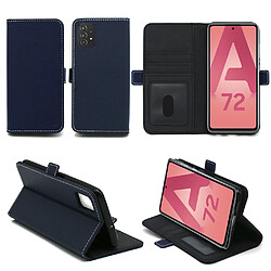 Xeptio Samsung Galaxy A72 4G / A72 5G Housse portefeuille bleue Protection à Rabat avec Porte Cartes - Etui bleu Folio Coque Antichoc