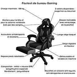 Avis Malatec GAMER Fauteuil de bureau siège gaming dossier inclinable avec repose-pieds Bleu