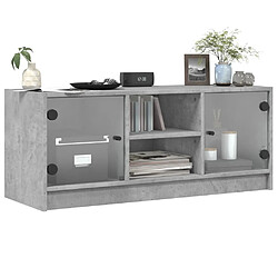 Avis vidaXL Meuble TV avec portes en verre gris béton 102x37x42 cm