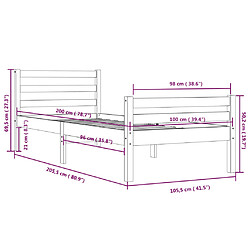 vidaXL Cadre de lit sans matelas gris bois massif 100x200 cm pas cher