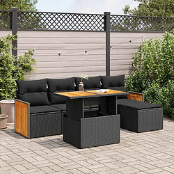 vidaXL Salon de jardin 6 pcs avec coussins noir résine tressée acacia