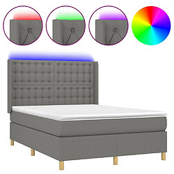 Maison Chic Lit adulte- Lit + matelas + LED,Sommier à lattes de lit matelas LED Gris foncé 140x200 cm Tissu -GKD19417