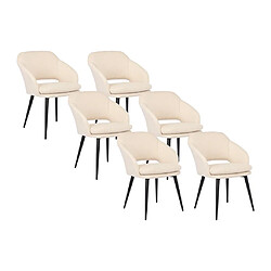 Vente-Unique Lot de 6 chaises avec accoudoirs en tissu texturé et métal noir - Beige - LADENIA