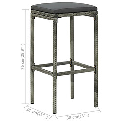 vidaXL Tabourets de bar avec coussins lot de 4 gris résine tressée pas cher