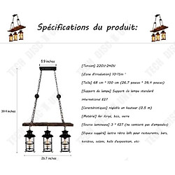 Avis Tech Discount TD® Lustre industriel rétro bar lumière 3 * E27 réglable en hauteur style industriel éclairage en bois massif restaurant lustre