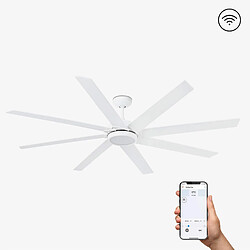 Faro Barcelona Ventilateur de plafond LED blanc à 8 pales avec moteur à courant continu intelligent