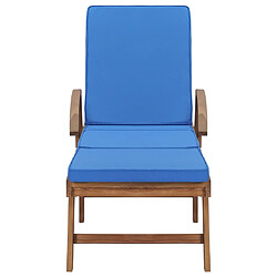 Avis Helloshop26 Lot de 2 transats chaise longue bain de soleil lit de jardin terrasse meuble d'extérieur avec coussins bois de teck solide bleu 02_0012153