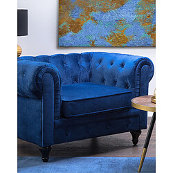 Beliani Fauteuil CHESTERFIELD Velours Bleu marine