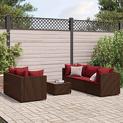 vidaXL Salon de jardin 6 pcs avec coussins Marron Résine tressée