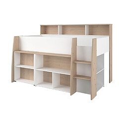 Vente-Unique Lit combiné 90 x 200 cm avec bureau et rangements - Blanc et naturel - APOLINO pas cher